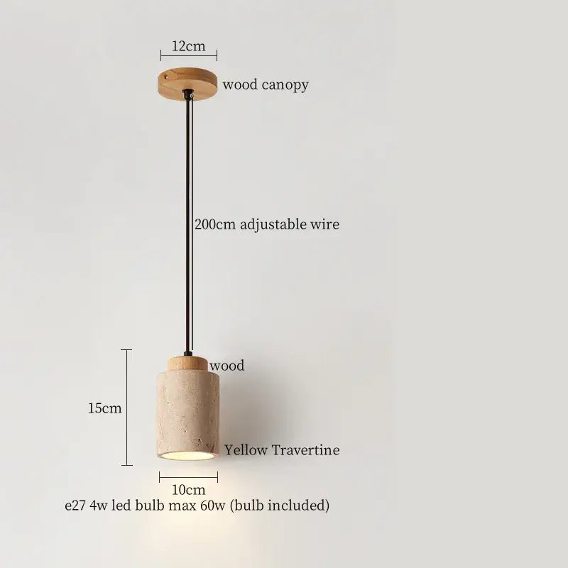 Minimalist pendant light with natural wood canopy and decorbites yellow travertine led shade for kitchen island decor