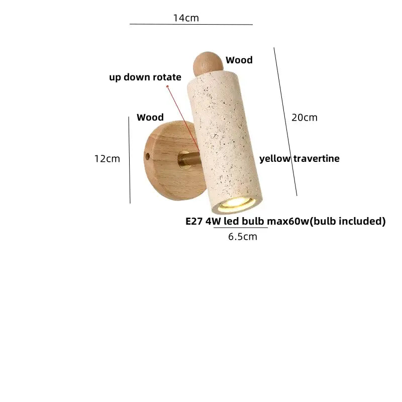 Modern yellow travertine led wall sconce with wood base and rotating design for bedroom decorbites led wall lighting