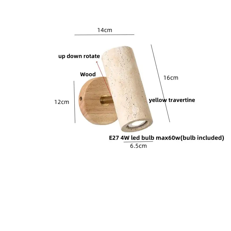 Modern yellow travertine led wall sconce with wooden base and up-down rotating design for bedroom decorbites led wall use