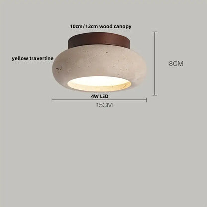 Modern ceiling light with yellow travertine textured body and dark wood canopy decorbites led wood for dining room decor