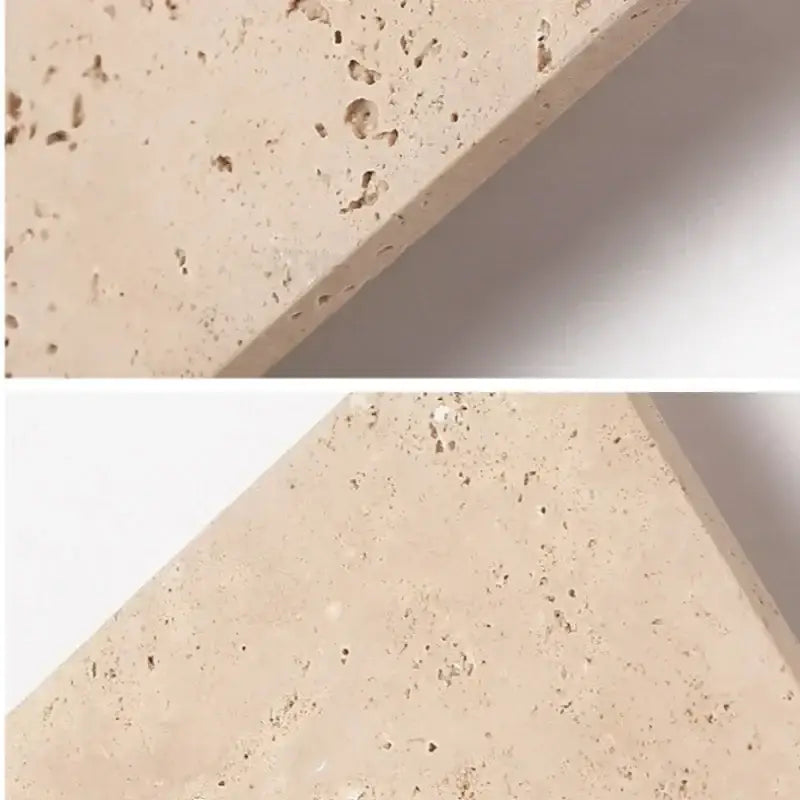 Modern yellow travertine led wall lamp sconce with beige stone slab featuring speckled texture and mineral inclusions