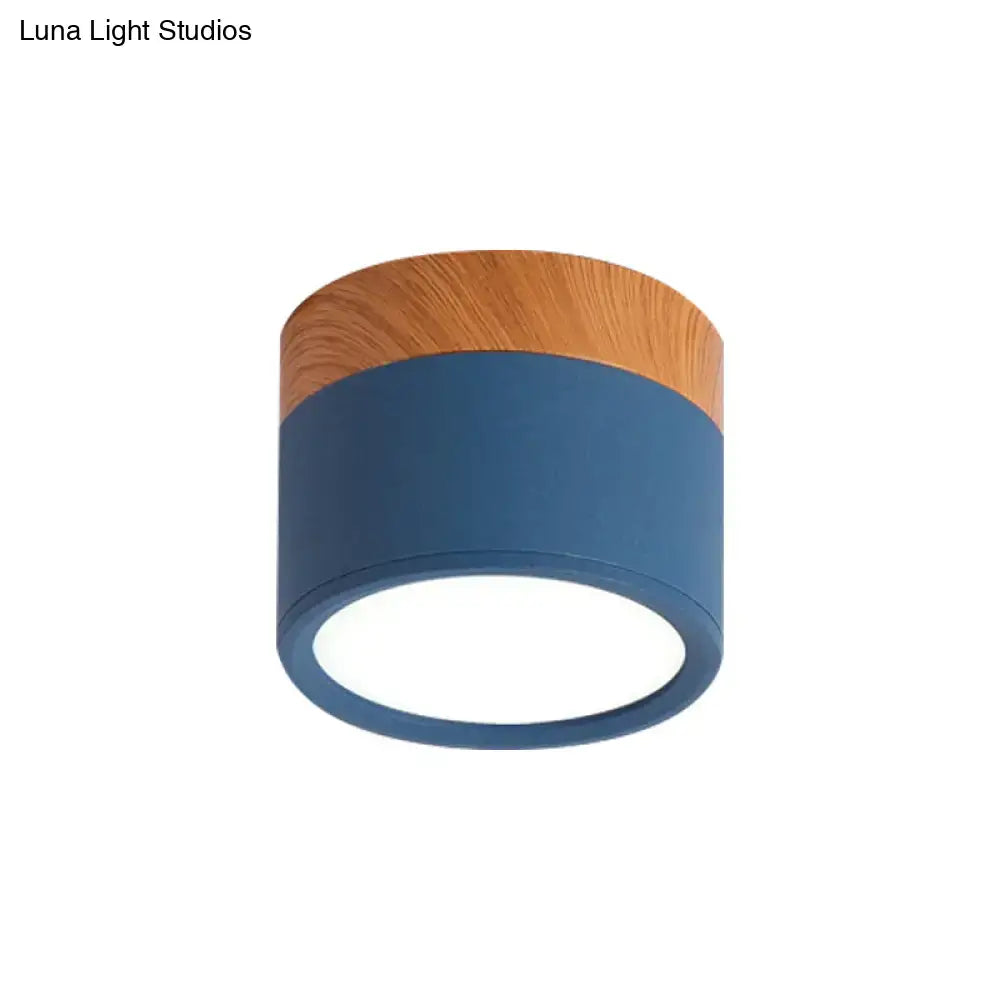 Decorbites™ small macaron metal flush mount ceiling light in blue and wood texture for kitchen bar lighting