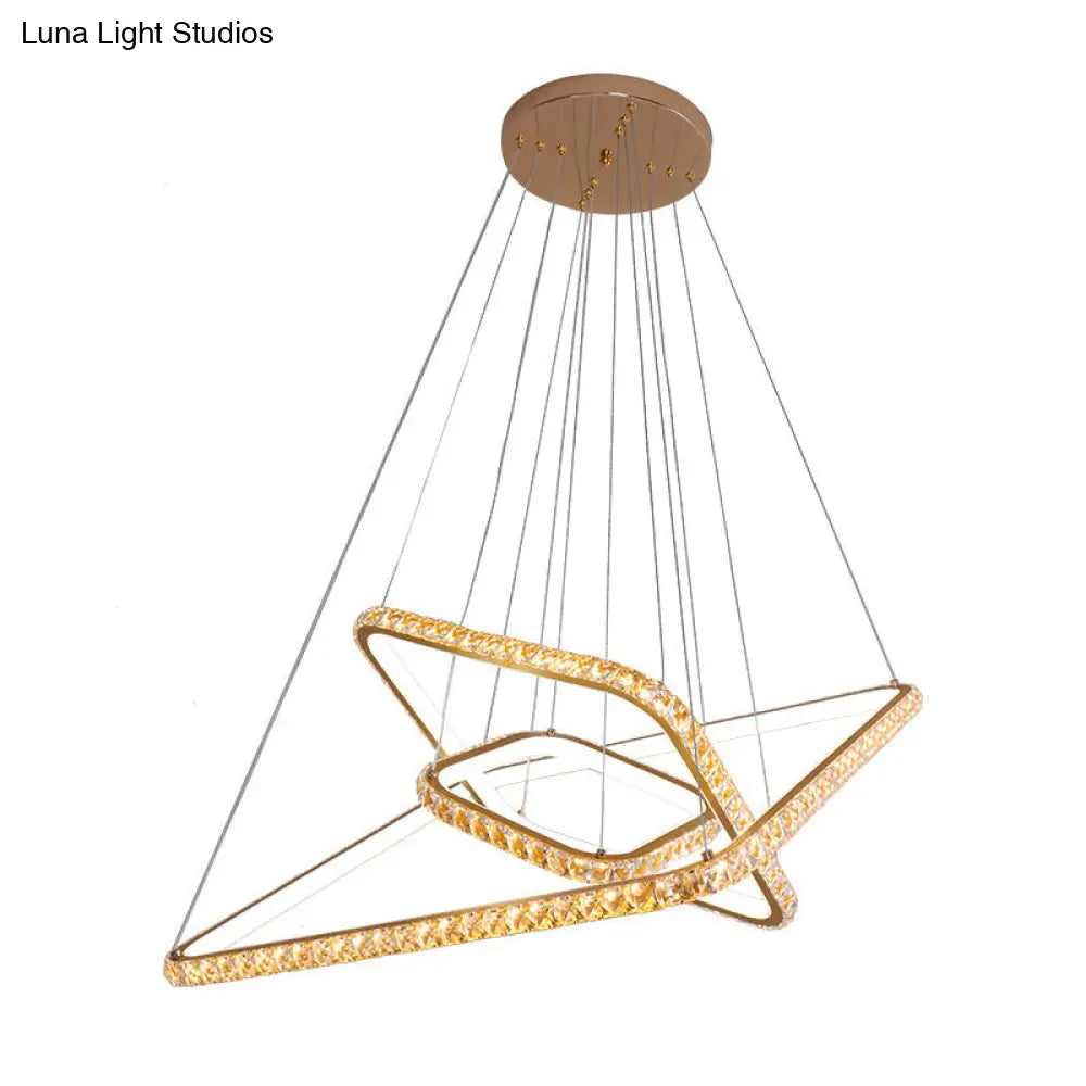 Lámpara de araña moderna de 3 niveles en color dorado con colgante LED de cristal transparente - Iluminación para restaurantes en 3 colores