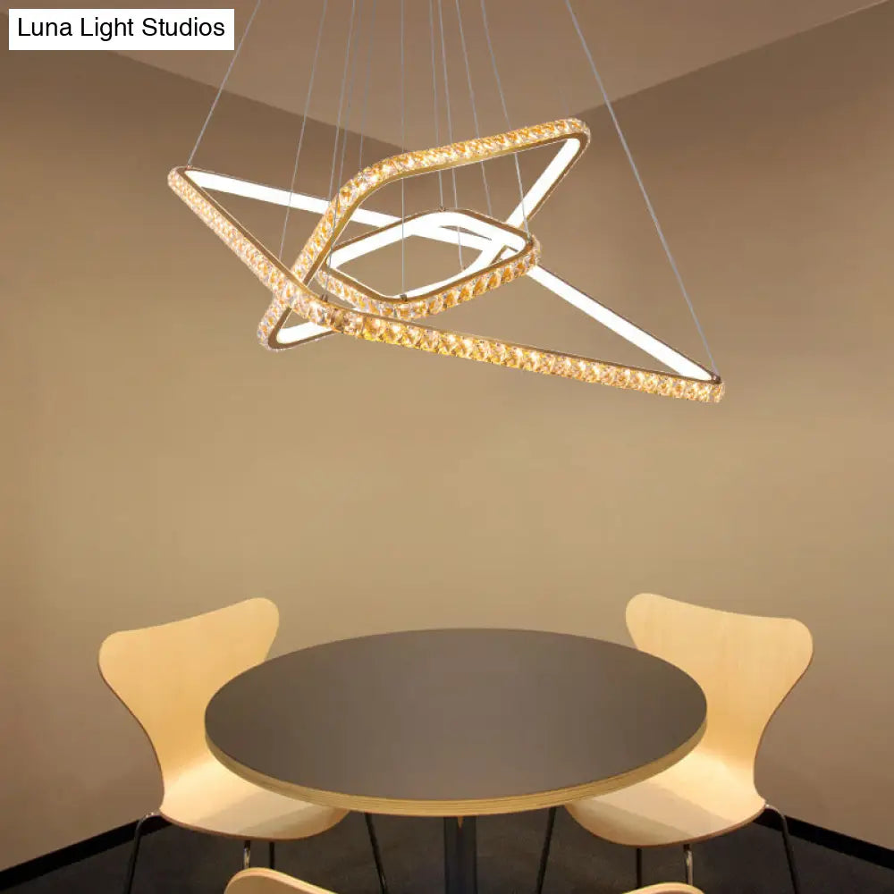 Lámpara de araña moderna de 3 niveles en color dorado con colgante LED de cristal transparente - Iluminación para restaurantes en 3 colores