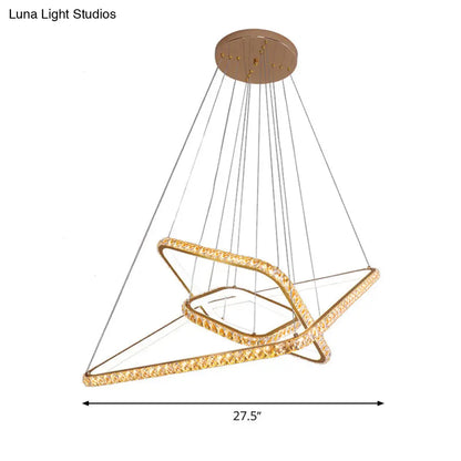 Lámpara de araña moderna de 3 niveles en color dorado con colgante LED de cristal transparente - Iluminación para restaurantes en 3 colores