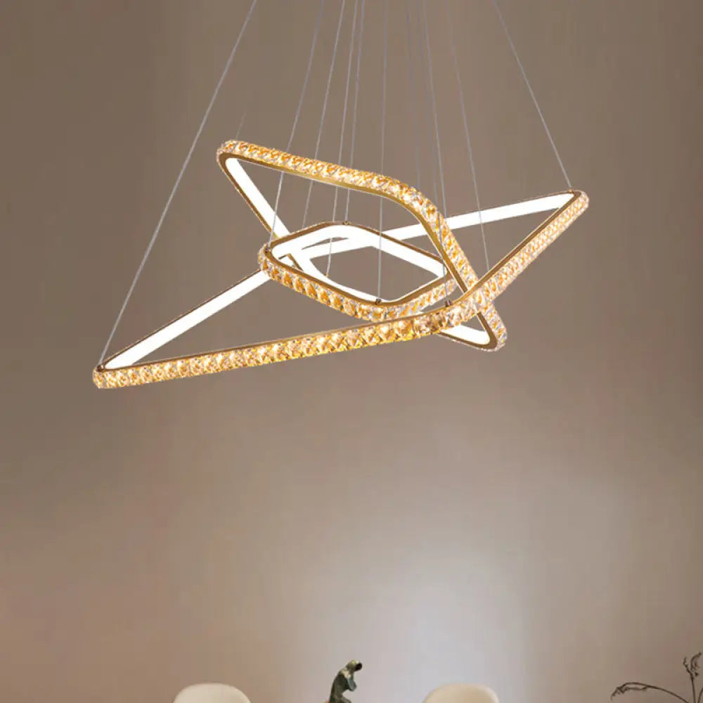 Lámpara de araña moderna de 3 niveles en color dorado con colgante LED de cristal transparente - Iluminación para restaurantes en 3 colores