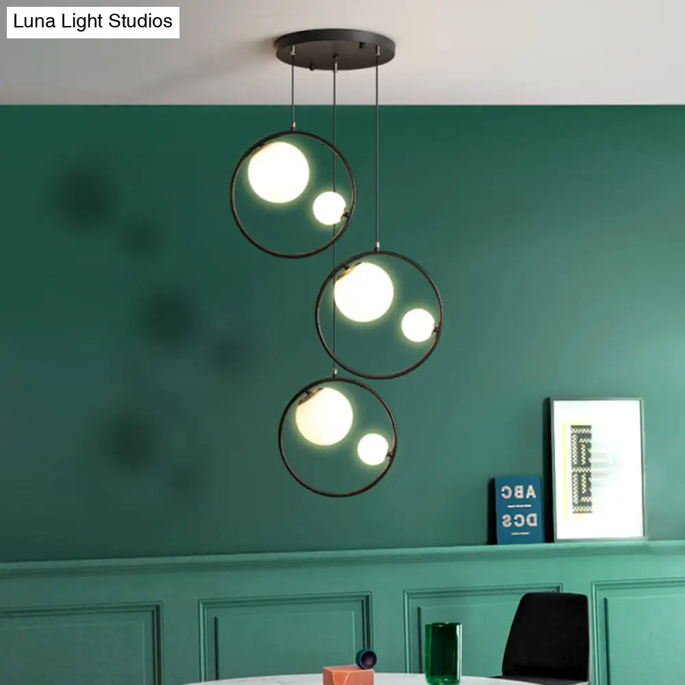 Modernism 6-Light Multi Pendant Ceiling Light - Opal Glass Shade and Ring