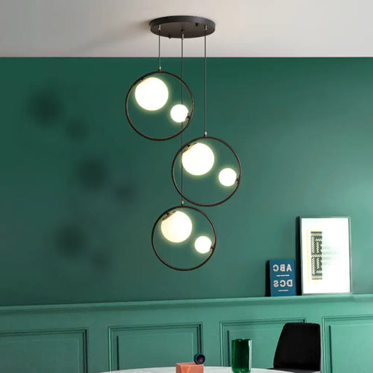 Modernism 6-Light Multi Pendant Ceiling Light - Opal Glass Shade and Ring