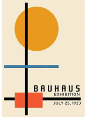 Decorbites™ black and white modernism canvas print featuring vintage minimalist bauhaus geometric shapes in orange blue red