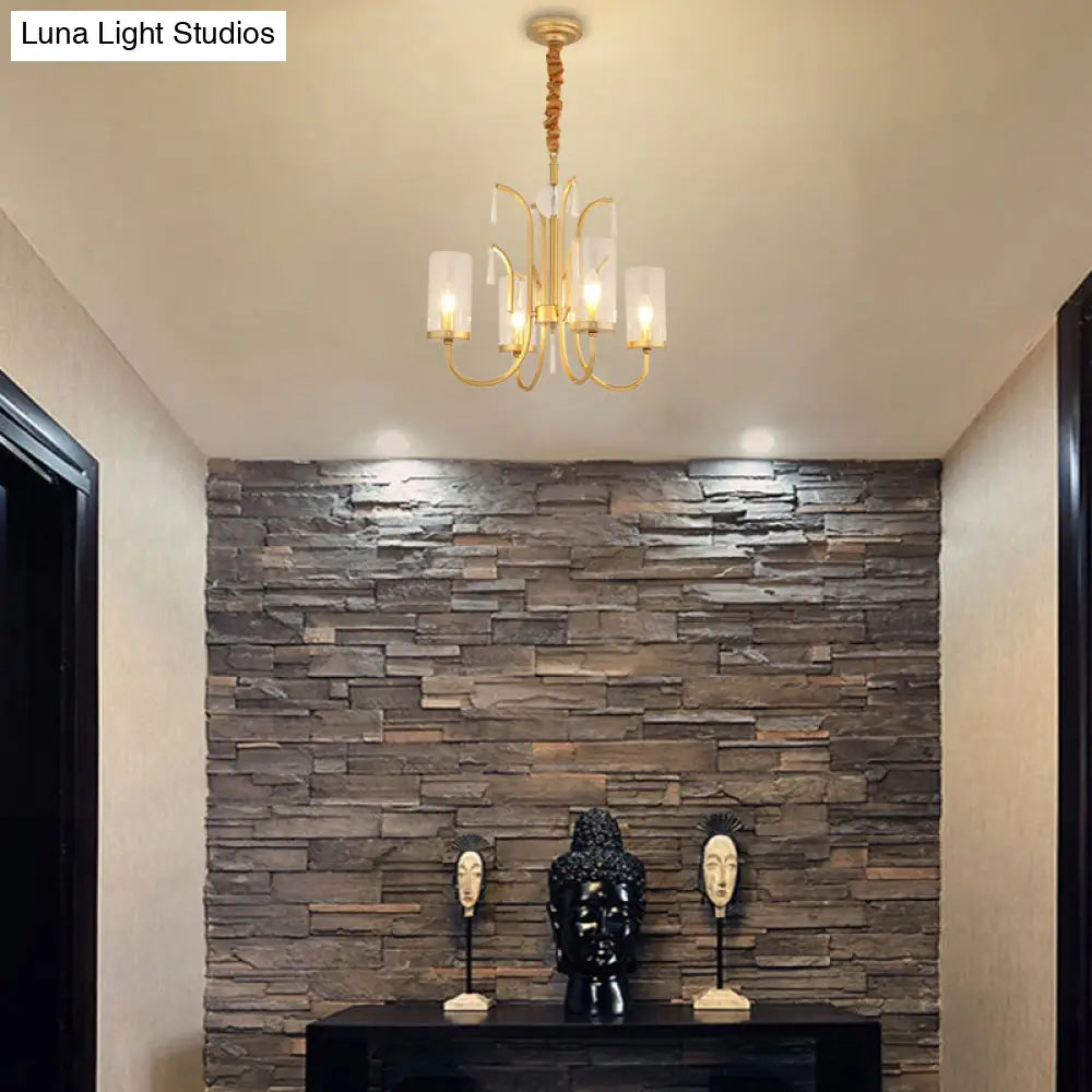 Lámpara de araña colgante de cristal modernista con detalles de cristal, acabado dorado - 4/6/8 luces