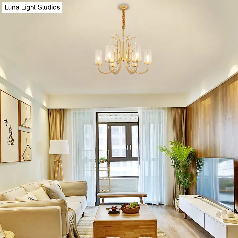 Lámpara de araña colgante de cristal modernista con detalles de cristal, acabado dorado - 4/6/8 luces