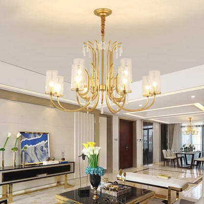 Lámpara de araña colgante de cristal modernista con detalles de cristal, acabado dorado - 4/6/8 luces