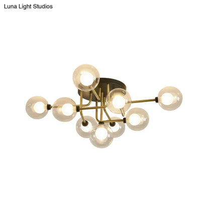 DecorBites™ DecorBites™ Modernism Gold LED Semi Flush Ceiling Mount with 9 Bulbs: Clear Glass Sphere Lighting