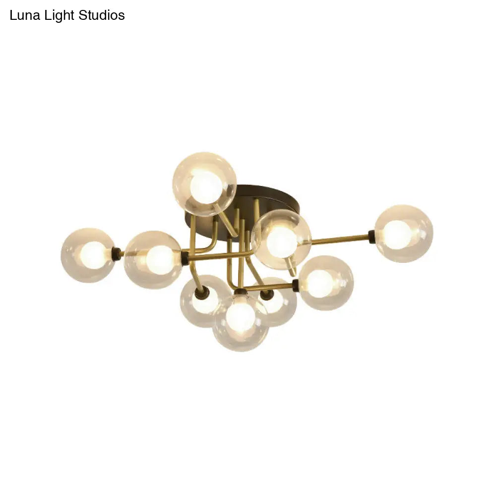 Modernism Gold LED Semi Flush Ceiling Mount with 9 Bulbs: Clear Glass Sphere Lighting