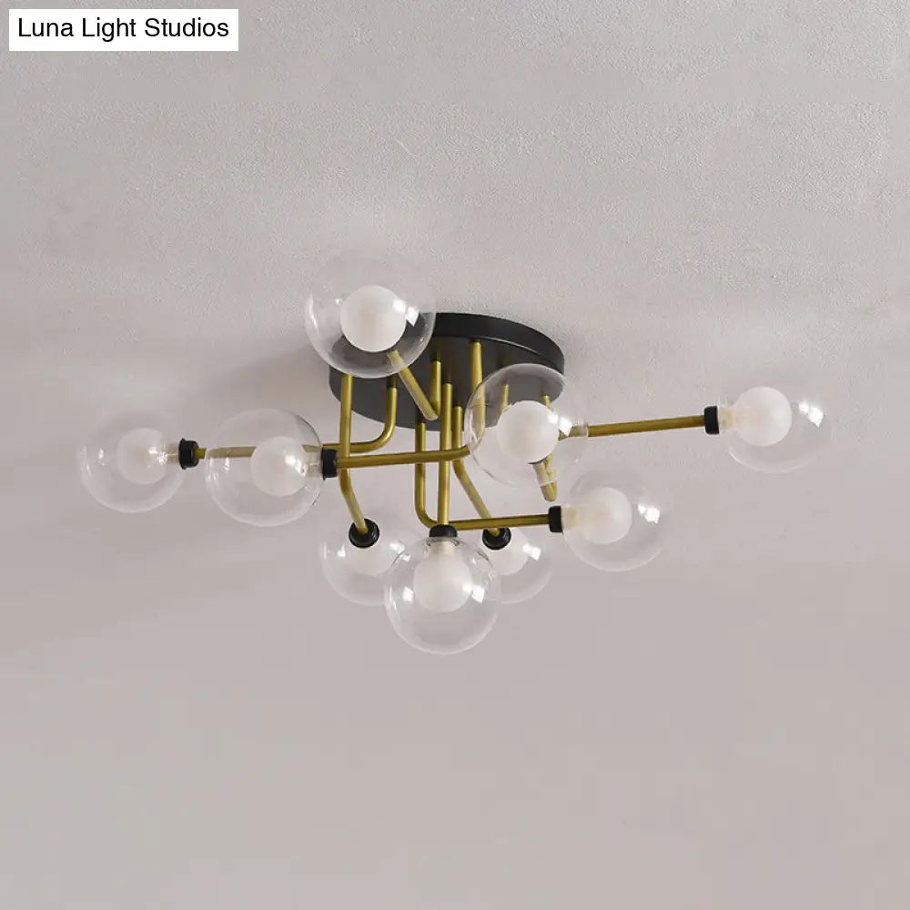 DecorBites™ DecorBites™ Modernism Gold LED Semi Flush Ceiling Mount with 9 Bulbs: Clear Glass Sphere Lighting