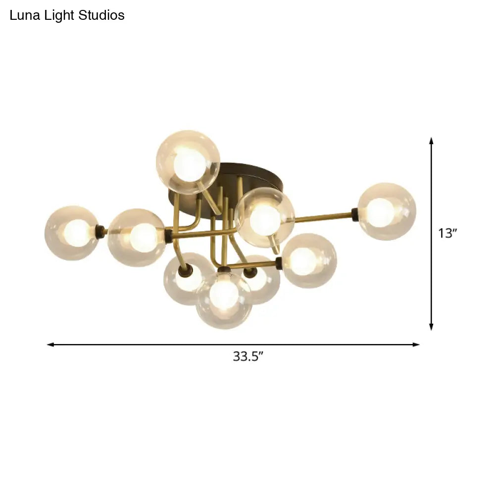 DecorBites™ DecorBites™ Modernism Gold LED Semi Flush Ceiling Mount with 9 Bulbs: Clear Glass Sphere Lighting