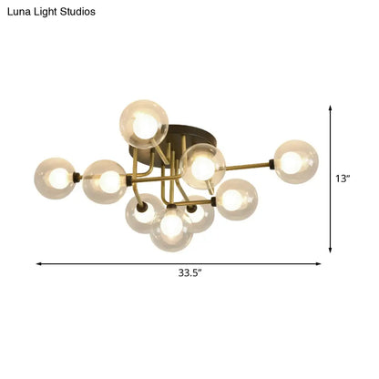 DecorBites™ DecorBites™ Modernism Gold LED Semi Flush Ceiling Mount with 9 Bulbs: Clear Glass Sphere Lighting