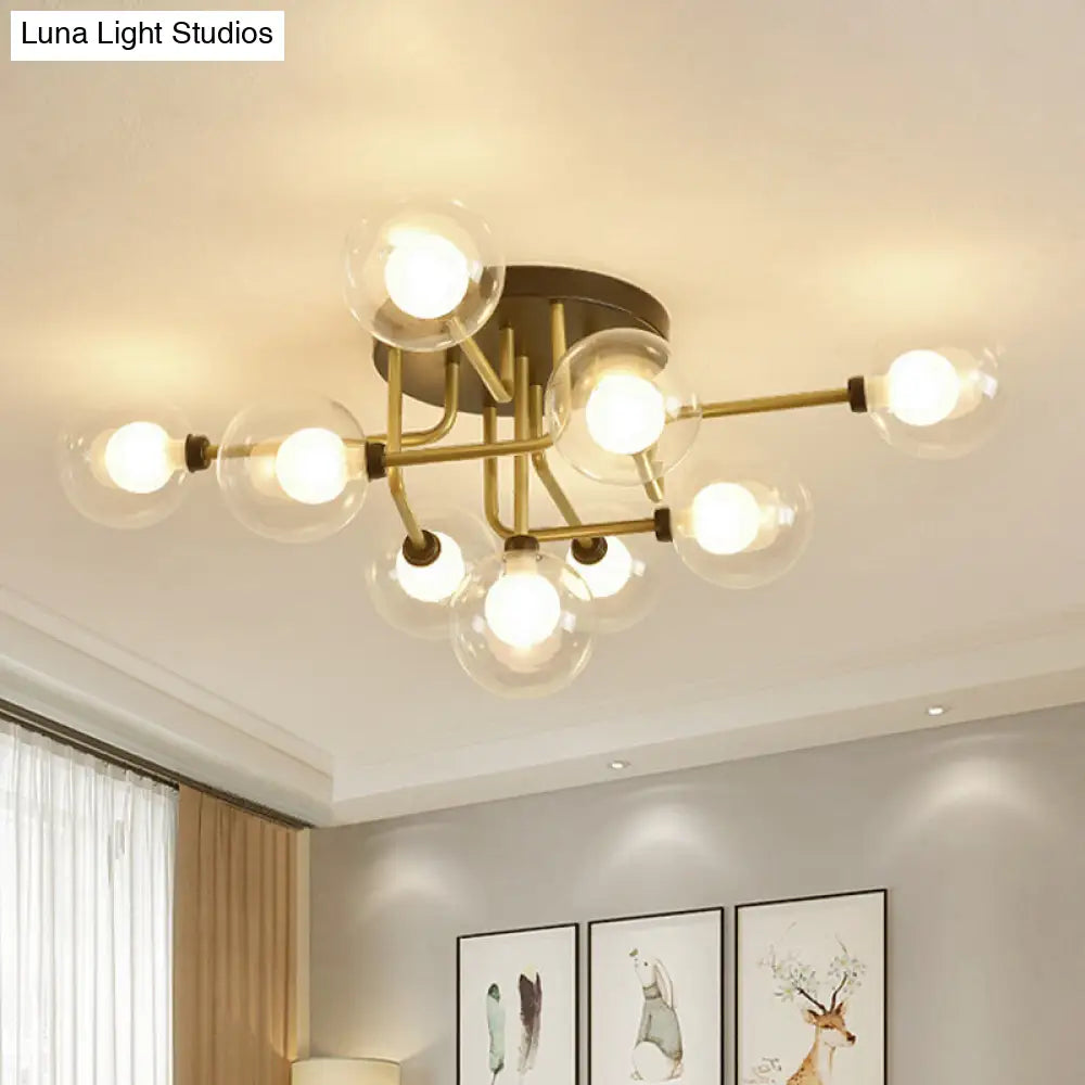 DecorBites™ DecorBites™ Modernism Gold LED Semi Flush Ceiling Mount with 9 Bulbs: Clear Glass Sphere Lighting
