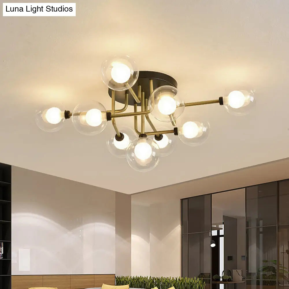 DecorBites™ DecorBites™ Modernism Gold LED Semi Flush Ceiling Mount with 9 Bulbs: Clear Glass Sphere Lighting