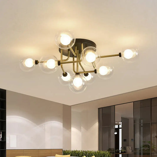 DecorBites™ DecorBites™ Modernism Gold LED Semi Flush Ceiling Mount with 9 Bulbs: Clear Glass Sphere Lighting