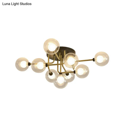 DecorBites™ DecorBites™ Modernism Gold LED Semi Flush Ceiling Mount with 9 Bulbs: Clear Glass Sphere Lighting