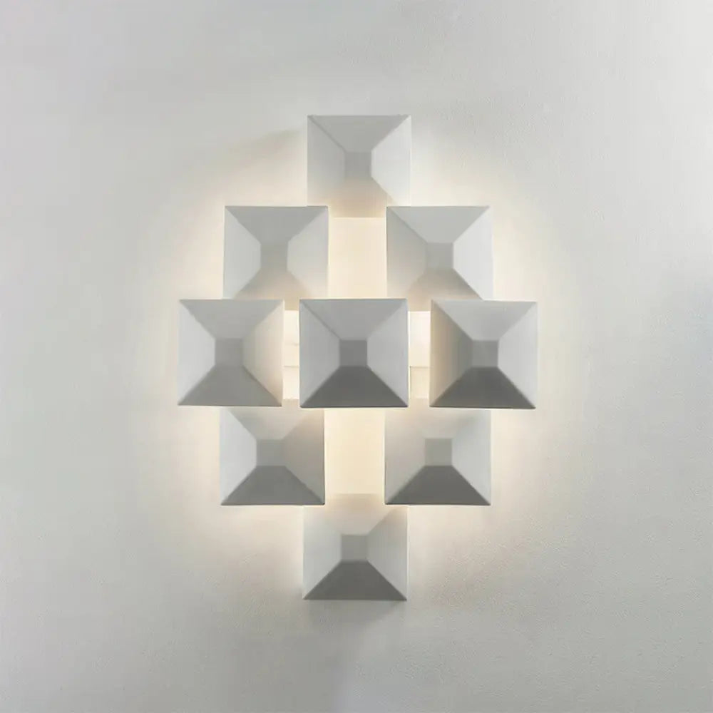 DecorBites™ DecorBites™ Modernist 1/3-Light Sconce with Metal Shade: Geometric Wall Lamp in Black/White Design for Stairway