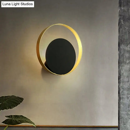DecorBites™ DecorBites™ Modernist 1-Head Black and Gold LED Wall Lamp - Metallic Round Sconce Light Fixture for Corner