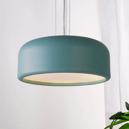 Modernist 1-Light Bedroom Pendant with Drum Metal Shade and Diffuser, 14"/19"/23.5" Wide - Pink/Blue/Green Hanging Light Kit