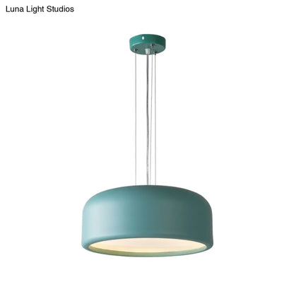 Modernist 1-Light Bedroom Pendant with Drum Metal Shade and Diffuser, 14"/19"/23.5" Wide - Pink/Blue/Green Hanging Light Kit