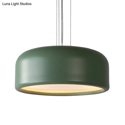 Modernist 1-Light Bedroom Pendant with Drum Metal Shade and Diffuser, 14"/19"/23.5" Wide - Pink/Blue/Green Hanging Light Kit