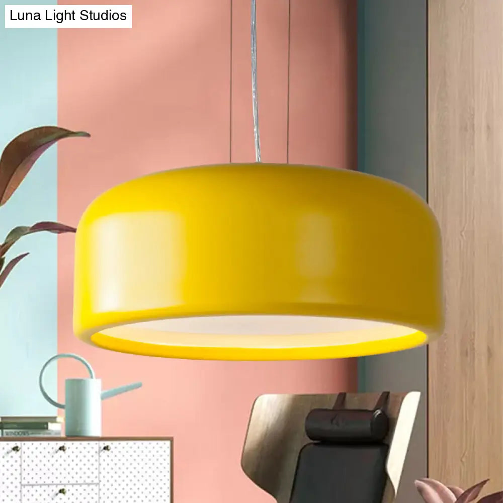 Modernist 1-Light Bedroom Pendant with Drum Metal Shade and Diffuser, 14"/19"/23.5" Wide - Pink/Blue/Green Hanging Light Kit