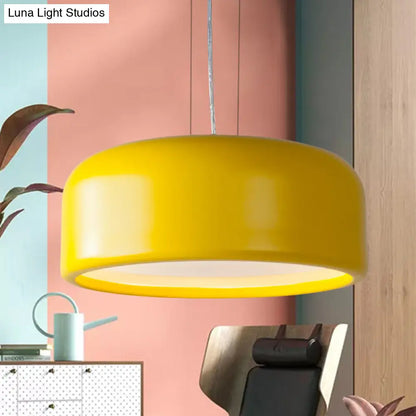 Modernist 1-Light Bedroom Pendant with Drum Metal Shade and Diffuser, 14"/19"/23.5" Wide - Pink/Blue/Green Hanging Light Kit