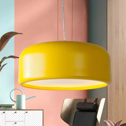 Modernist 1-Light Bedroom Pendant with Drum Metal Shade and Diffuser, 14"/19"/23.5" Wide - Pink/Blue/Green Hanging Light Kit