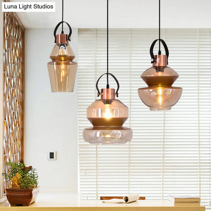 Modernist 1-Light Gourd/Cone Glass Pendant Lighting for Dining Room - Brown Hanging Ceiling Fixture