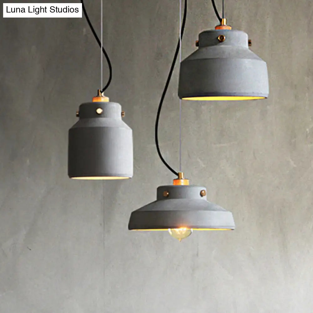 Modernist 1-Light Grey Mason Jar Cement Pendant Lamp - 7"/10"/12.5" Width