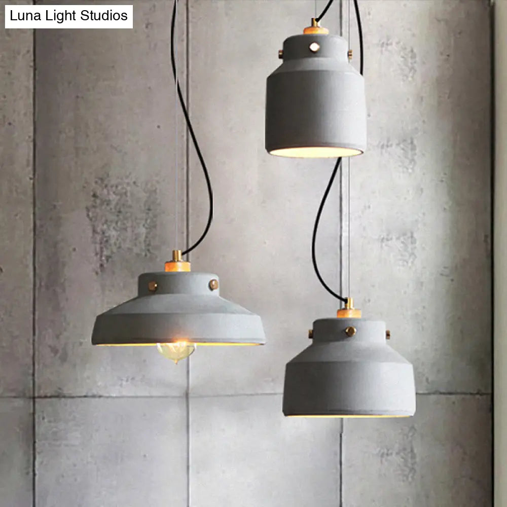 Modernist 1-Light Grey Mason Jar Cement Pendant Lamp - 7"/10"/12.5" Width