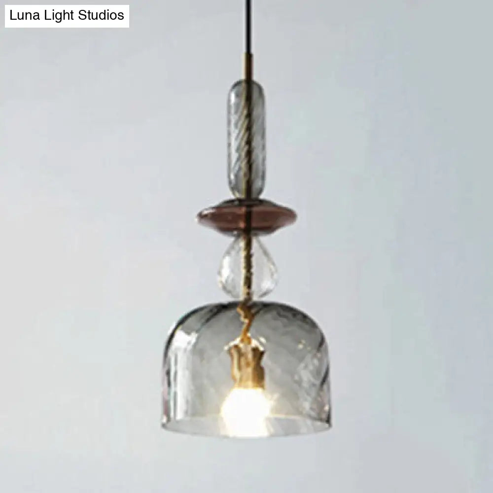 Modernist 1-Light Suspension Pendant with Pink/Blue/Amber Globe/Cylindrical/Dome Design - Smooth/Water Glass Ceiling Light