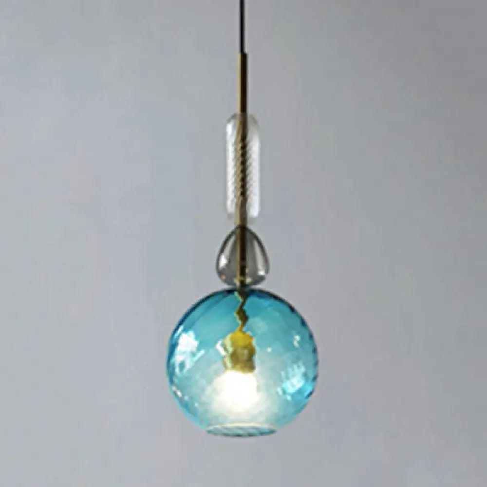 Modernist 1-Light Suspension Pendant with Pink/Blue/Amber Globe/Cylindrical/Dome Design - Smooth/Water Glass Ceiling Light