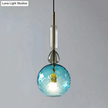 Modernist 1-Light Suspension Pendant with Pink/Blue/Amber Globe/Cylindrical/Dome Design - Smooth/Water Glass Ceiling Light