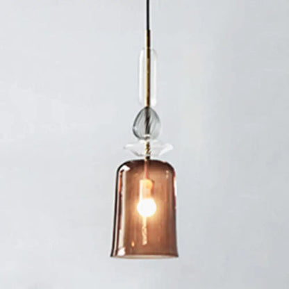 Modernist 1-Light Suspension Pendant with Pink/Blue/Amber Globe/Cylindrical/Dome Design - Smooth/Water Glass Ceiling Light