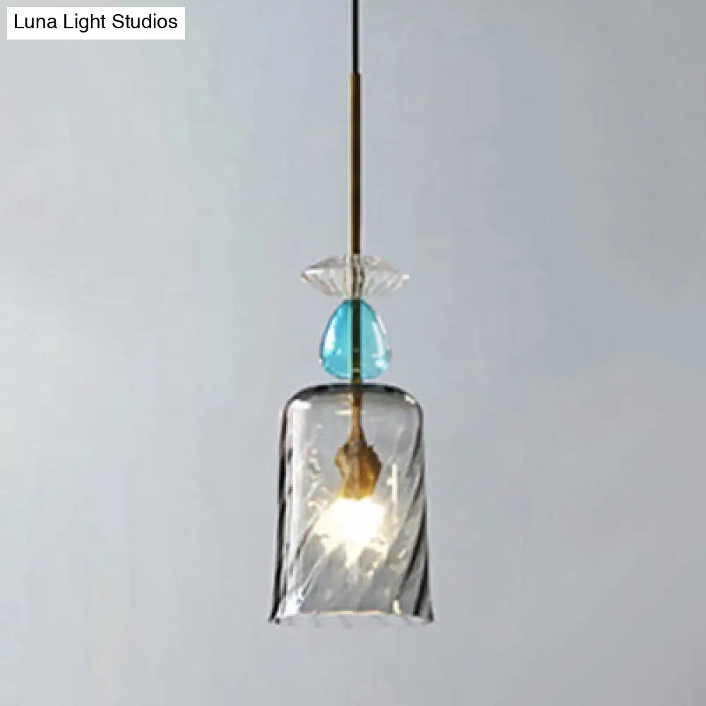 Modernist 1-Light Suspension Pendant with Pink/Blue/Amber Globe/Cylindrical/Dome Design - Smooth/Water Glass Ceiling Light