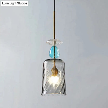 Modernist 1-Light Suspension Pendant with Pink/Blue/Amber Globe/Cylindrical/Dome Design - Smooth/Water Glass Ceiling Light