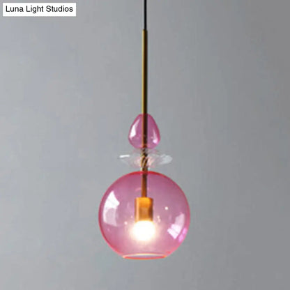 Modernist 1-Light Suspension Pendant with Pink/Blue/Amber Globe/Cylindrical/Dome Design - Smooth/Water Glass Ceiling Light