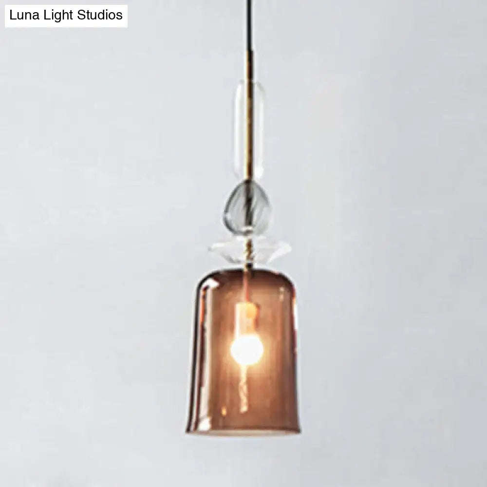 Modernist 1-Light Suspension Pendant with Pink/Blue/Amber Globe/Cylindrical/Dome Design - Smooth/Water Glass Ceiling Light