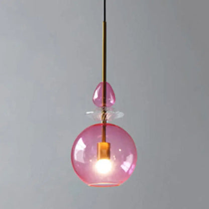 Modernist 1-Light Suspension Pendant with Pink/Blue/Amber Globe/Cylindrical/Dome Design - Smooth/Water Glass Ceiling Light