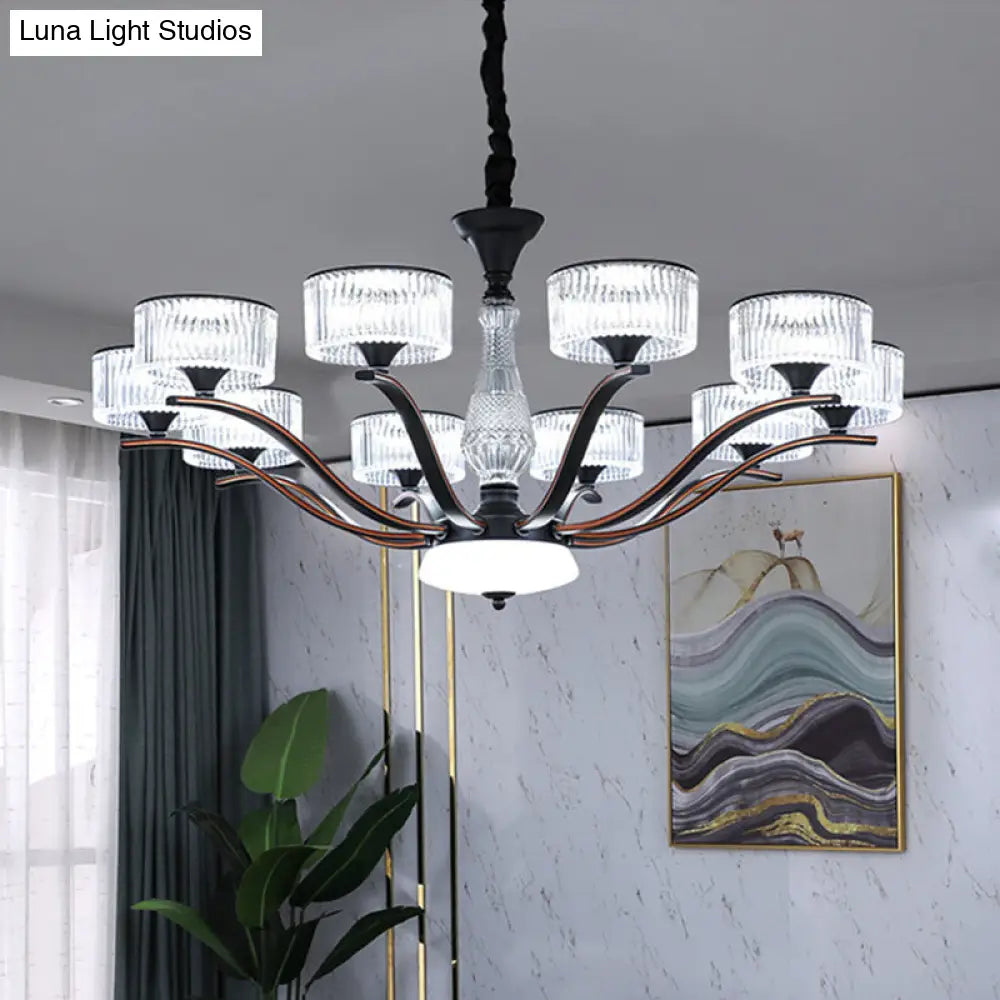 Modernist 10-Bulb Clear Crystal Glass Ceiling Chandelier - Black Suspension Lighting