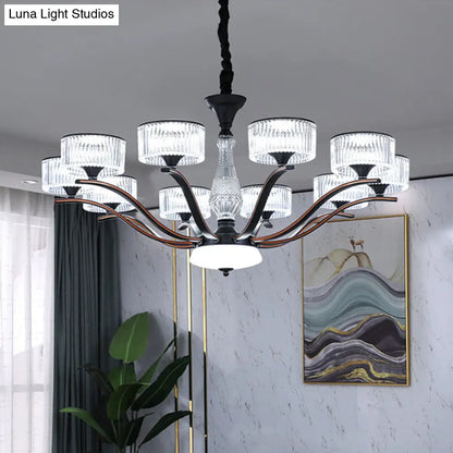 Modernist 10-Bulb Clear Crystal Glass Ceiling Chandelier - Black Suspension Lighting