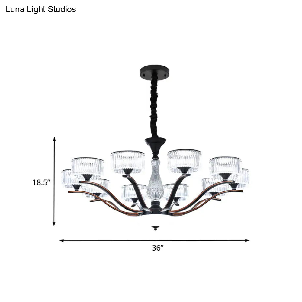 Modernist 10-Bulb Clear Crystal Glass Ceiling Chandelier - Black Suspension Lighting