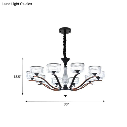 Modernist 10-Bulb Clear Crystal Glass Ceiling Chandelier - Black Suspension Lighting