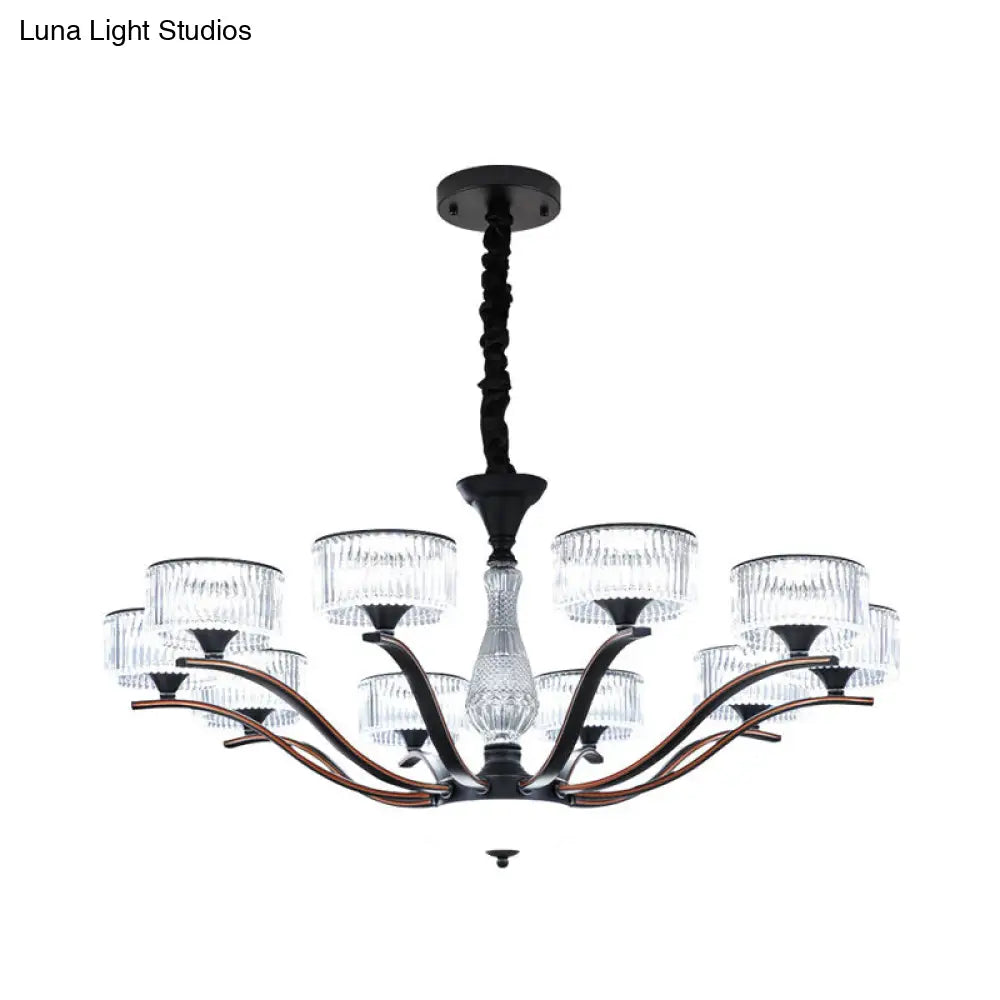 Modernist 10-Bulb Clear Crystal Glass Ceiling Chandelier - Black Suspension Lighting